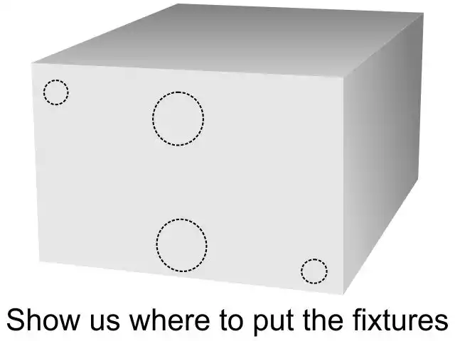 rectangle tank drawing with fitting marks